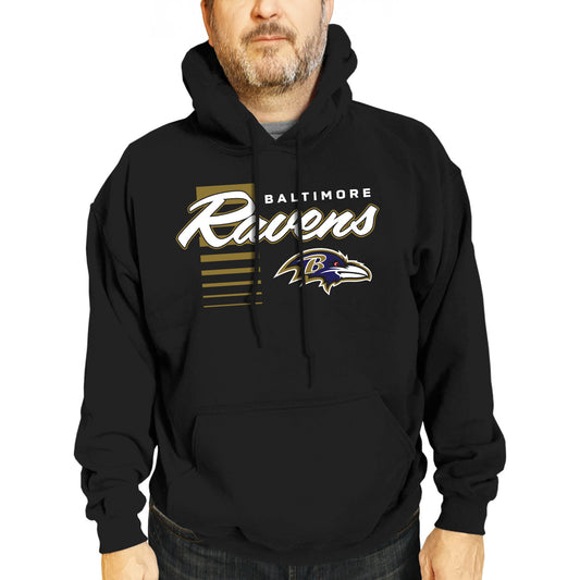 Baltimore Ravens NFL Adult Unisex Retro Script Ultra Soft Fleece Hooded Sweatshirt - Black