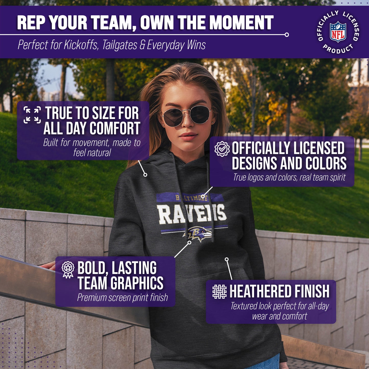 Baltimore Ravens NFL Adult Gameday Charcoal Hooded Sweatshirt - Charcoal