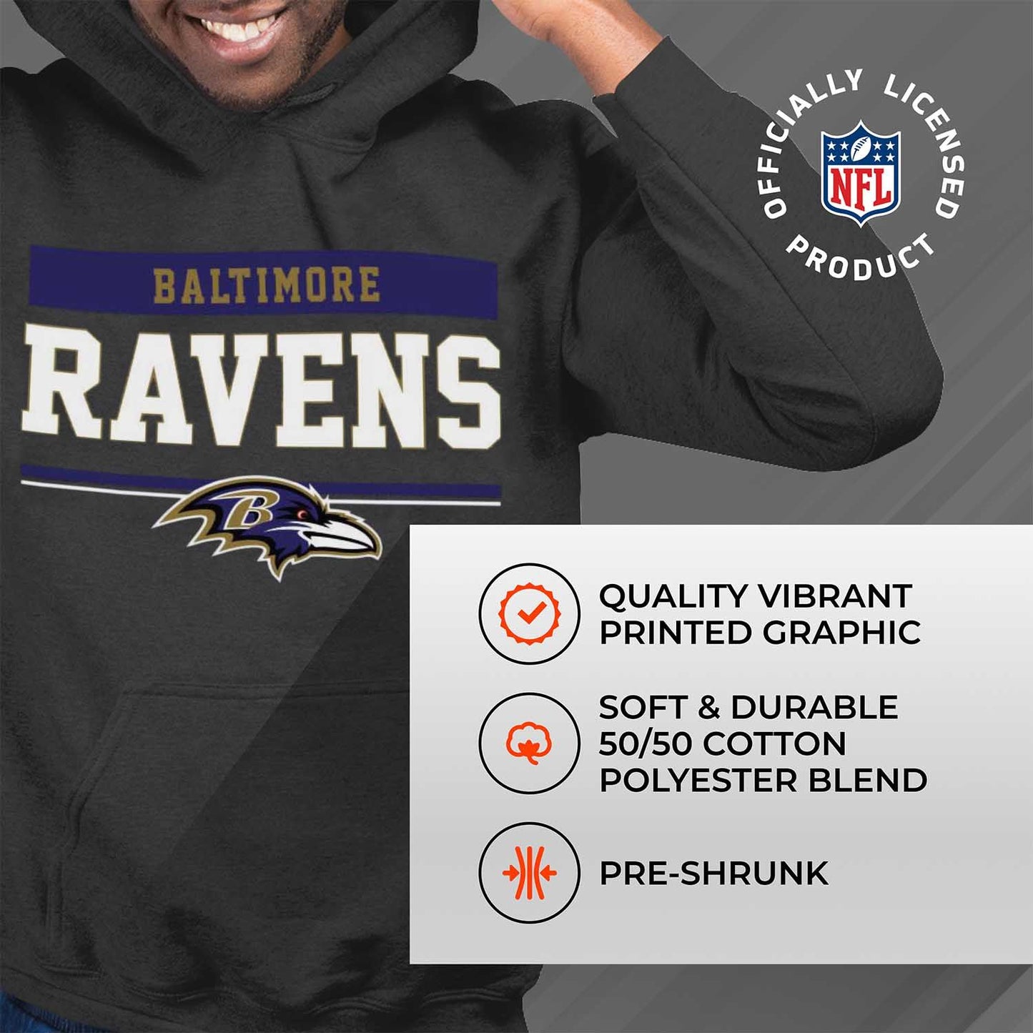 Baltimore Ravens NFL Adult Gameday Charcoal Hooded Sweatshirt - Charcoal