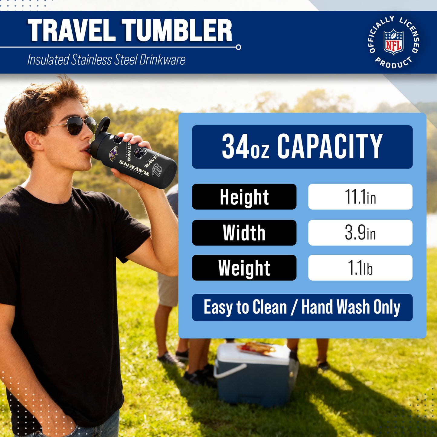 Baltimore Ravens NFL 34oz Quencher Stainless Steel Insulated Water Bottle - Black