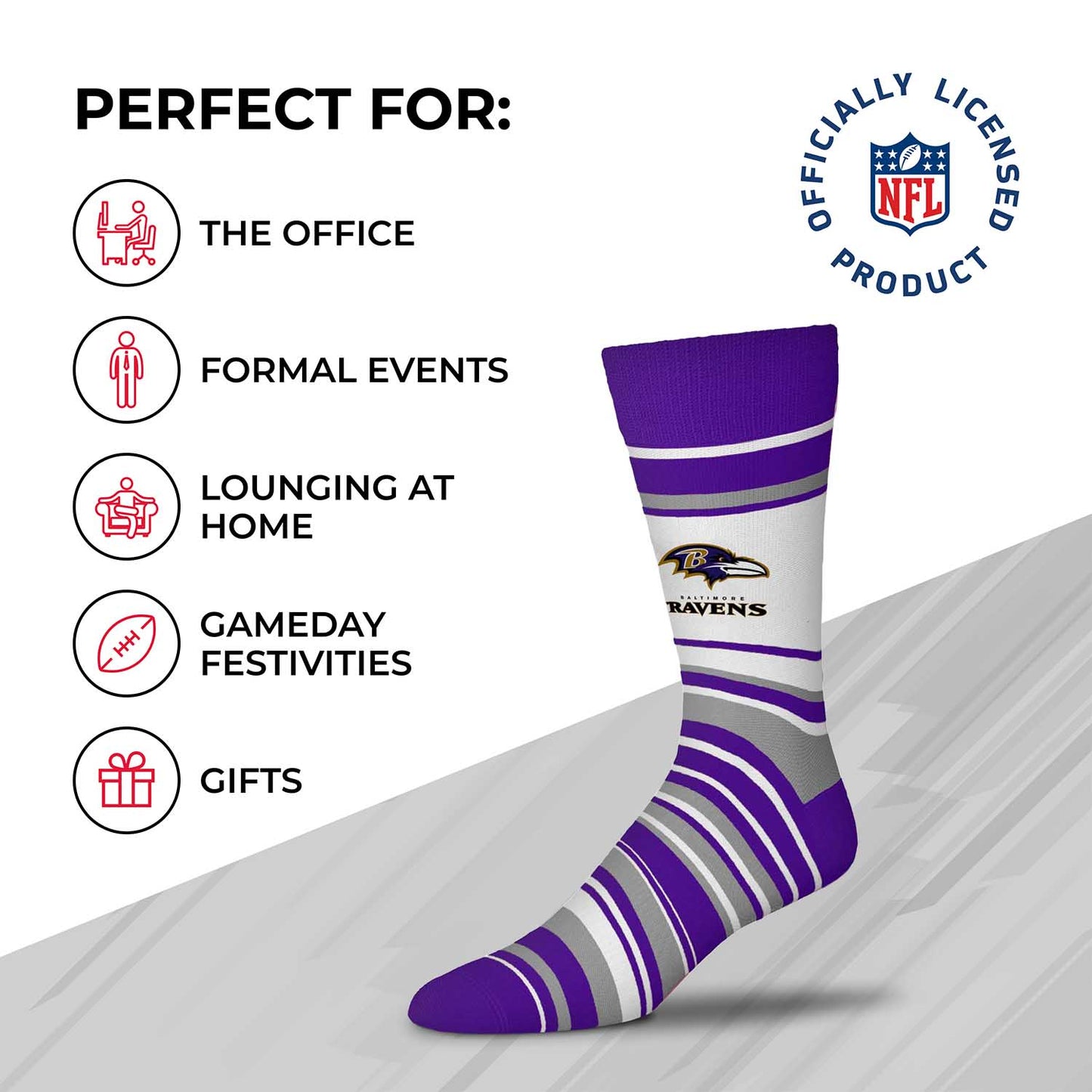 Baltimore Ravens NFL Adult Striped Dress Socks - Purple