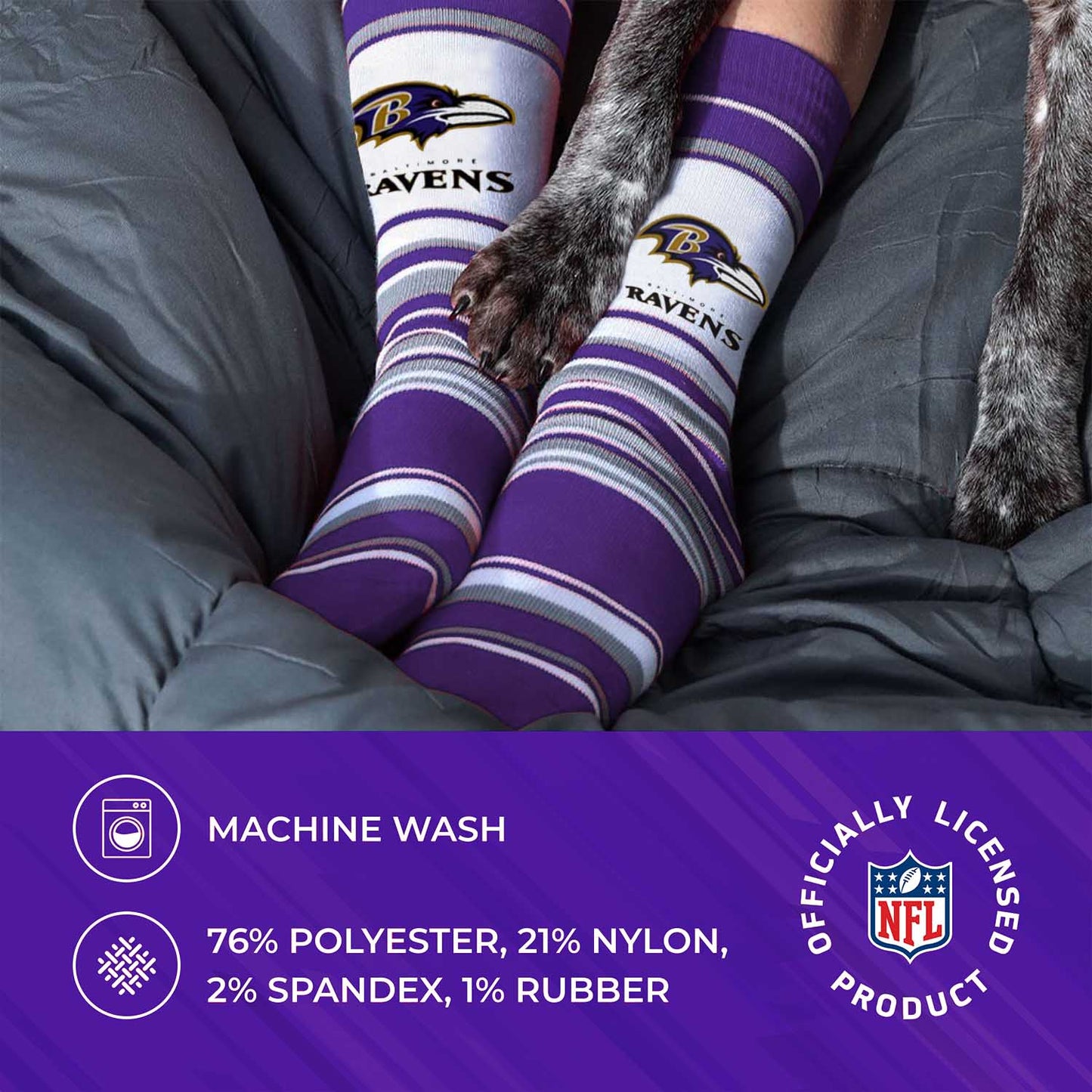 Baltimore Ravens NFL Adult Striped Dress Socks - Purple