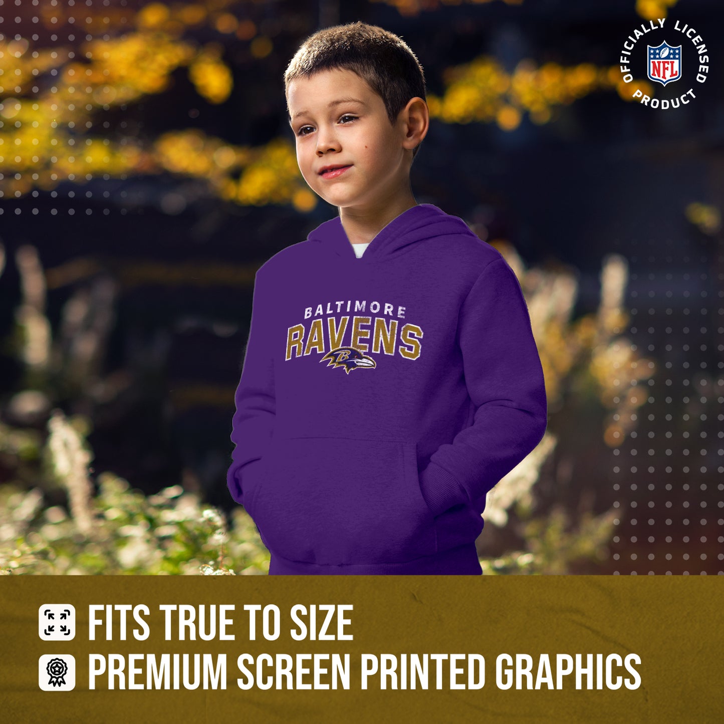Baltimore Ravens NFL Youth Starting Fresh Hoodie- Pro Football Sweatshirt for Boys and Girls - Purple