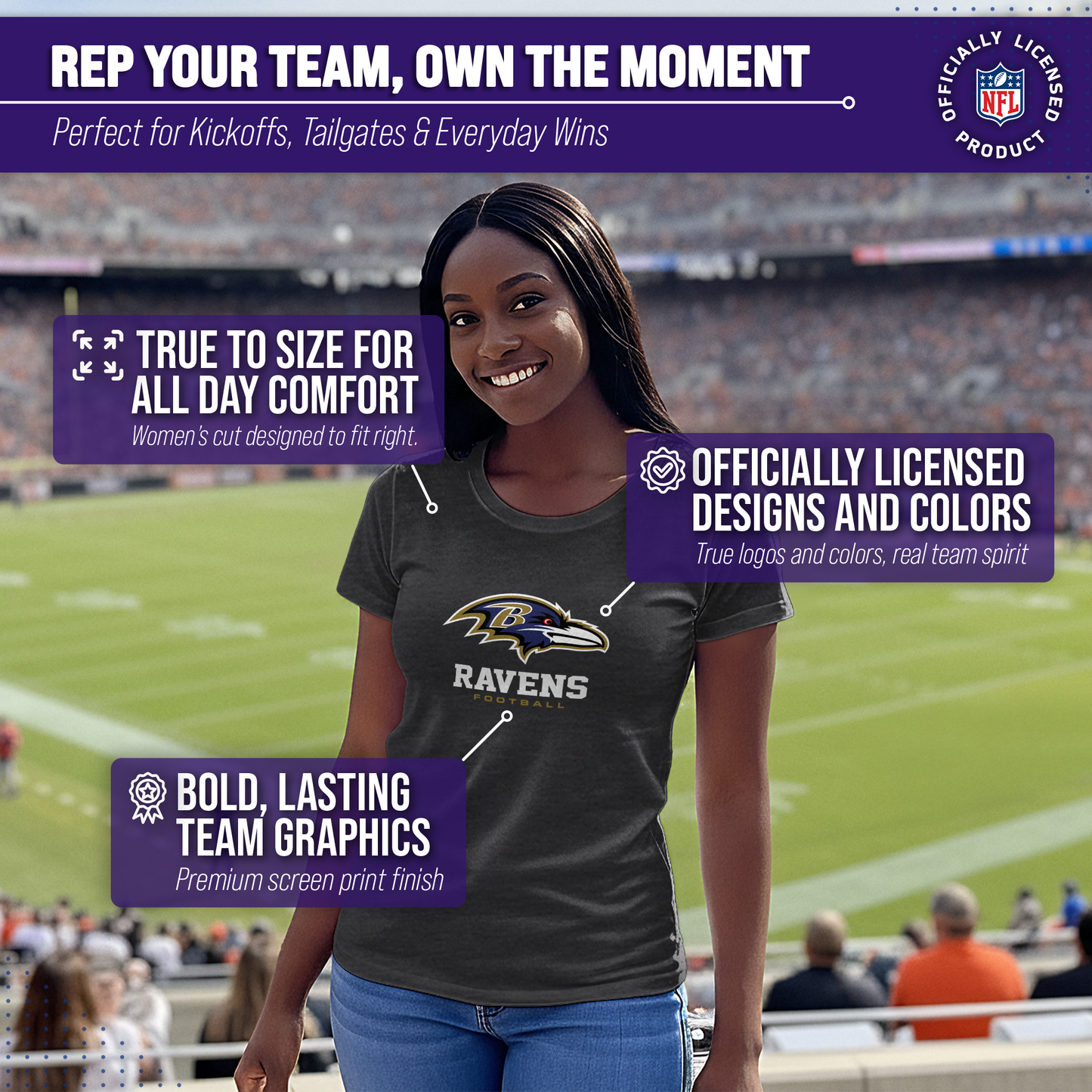 Baltimore Ravens Women's NFL Ultimate Fan Logo Short Sleeve T-Shirt - Black