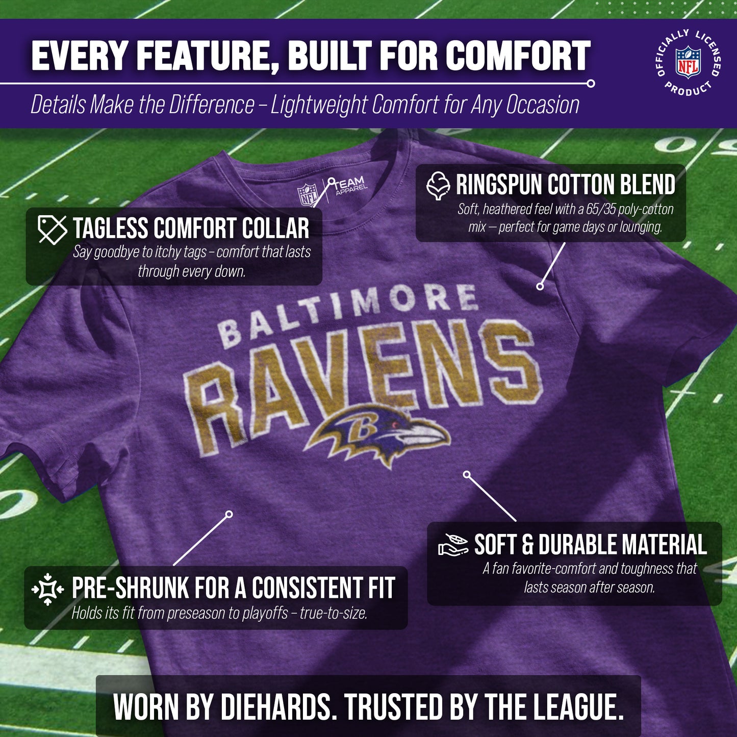 Baltimore Ravens NFL Starting Fresh Short Sleeve Heather T-Shirt - Purple