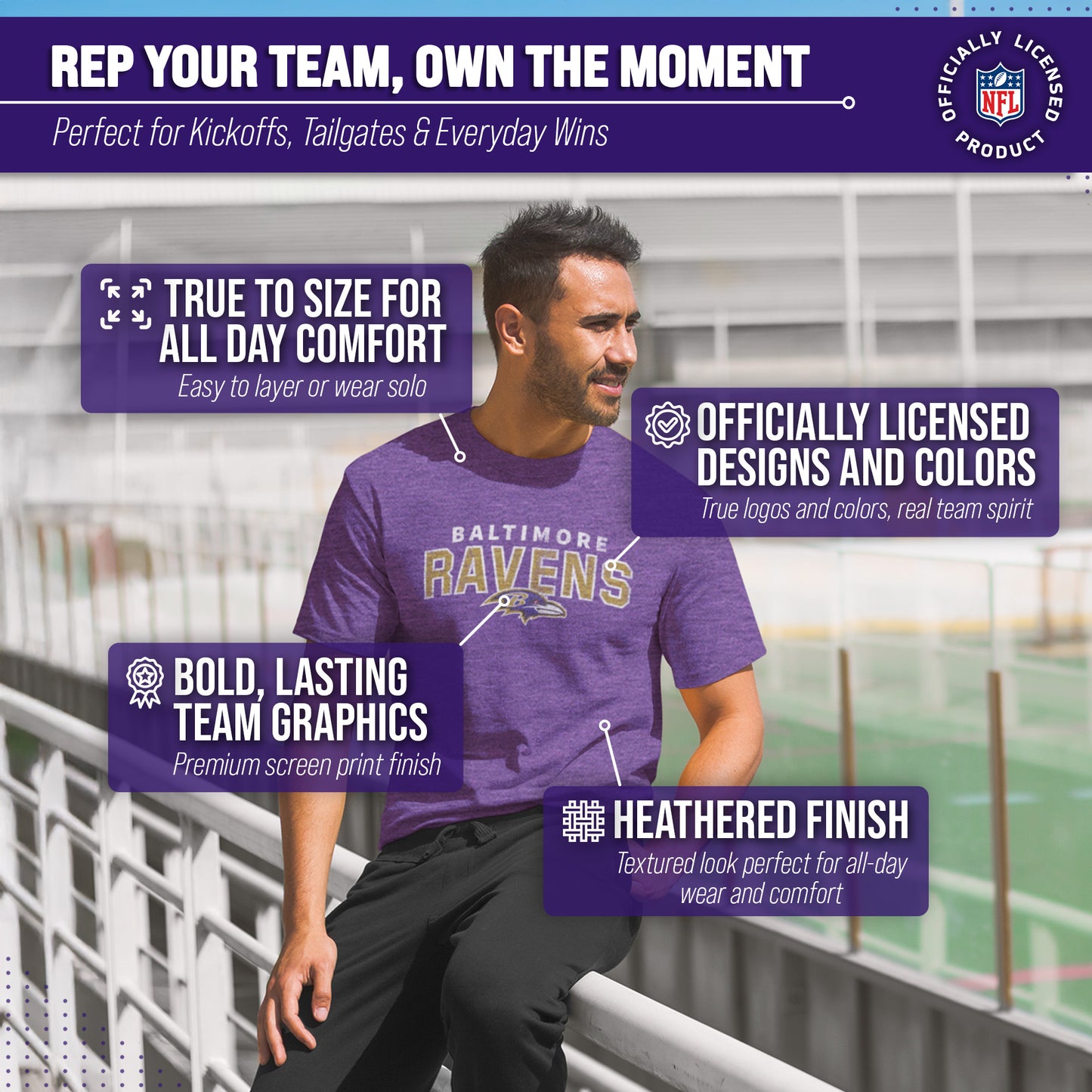 Baltimore Ravens NFL Starting Fresh Short Sleeve Heather T-Shirt - Purple