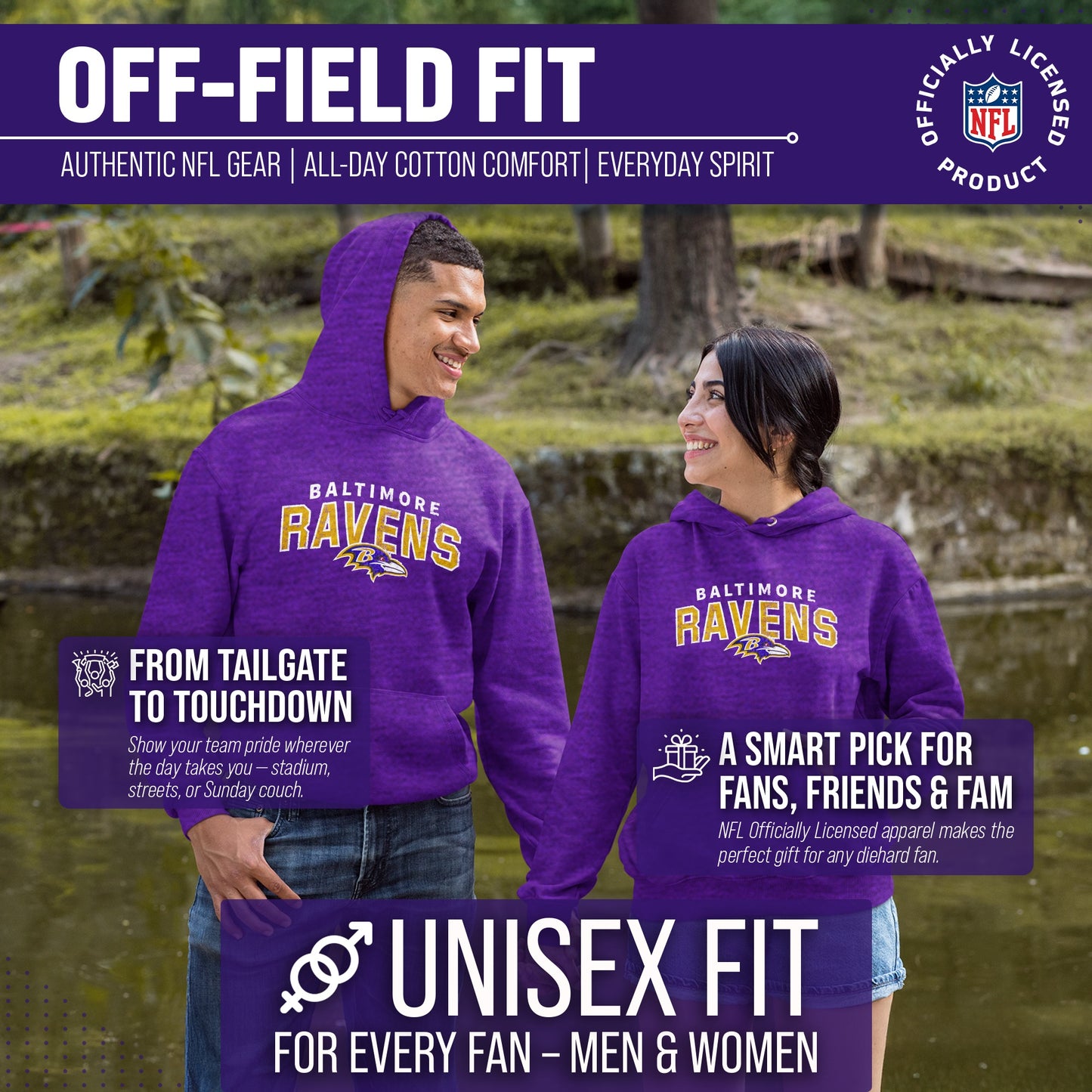 Baltimore Ravens NFL Adult Unisex Starting Fresh Ultra Soft Fleece Hooded Sweatshirt - Purple