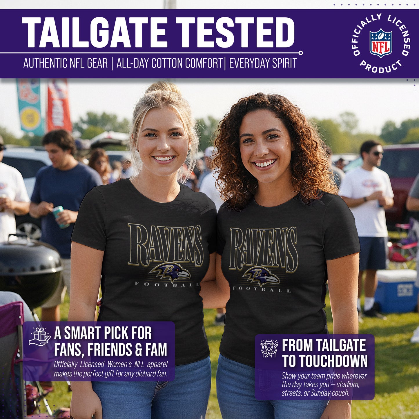 Baltimore Ravens NFL Womens Overtime Blueprint Tag-Less T-Shirt - Black