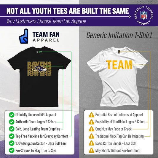 Baltimore Ravens NFL Youth Repeating Logo Football T-Shirt Unisex Tag Free Comfortable - Black