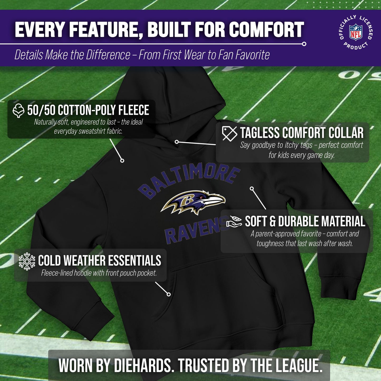 Baltimore Ravens NFL Youth Gameday Hooded Sweatshirt - Black
