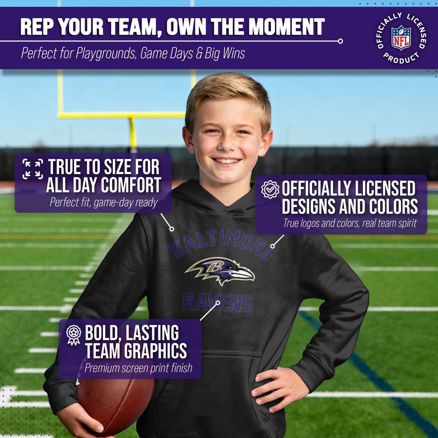Baltimore Ravens NFL Youth Gameday Hooded Sweatshirt - Black