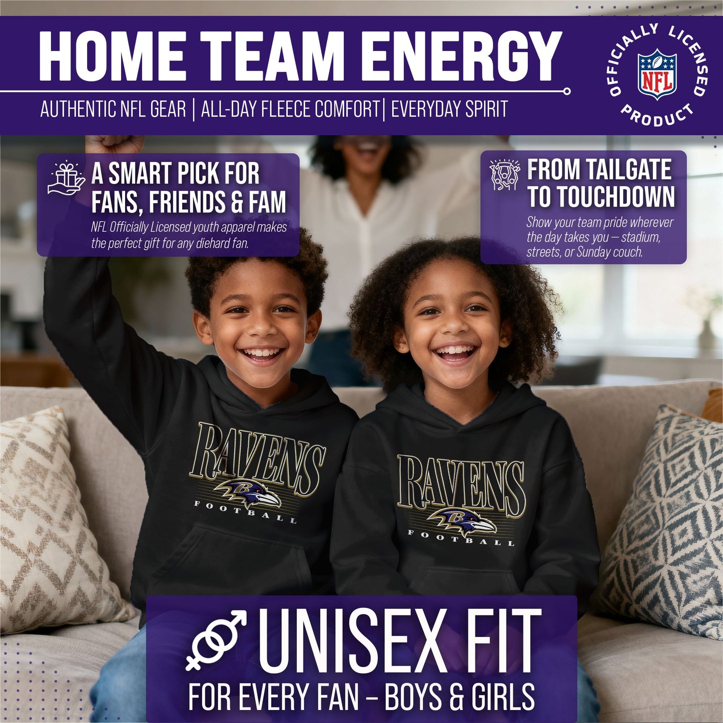 Baltimore Ravens NFL Youth Overtime Blueprint Football Fleece Hooded Sweatshirt - Black