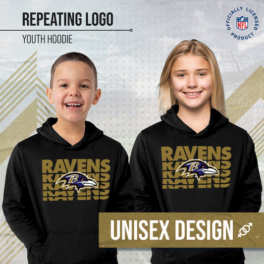 Baltimore Ravens NFL Youth Repeating Logo Football Fleece Hooded Sweatshirt - Black