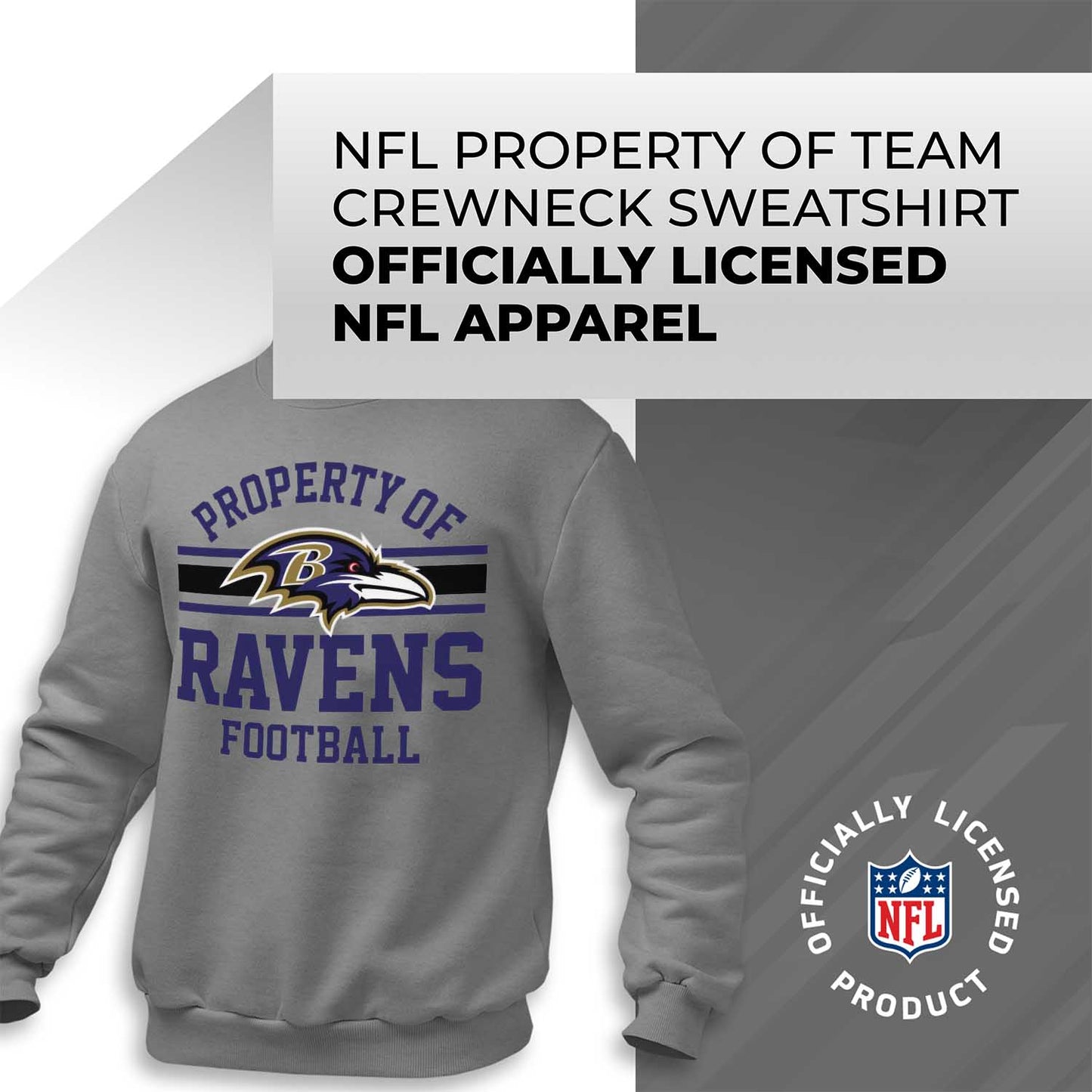 Baltimore Ravens NFL Adult Property Of Crewneck Fleece Sweatshirt - Sport Gray