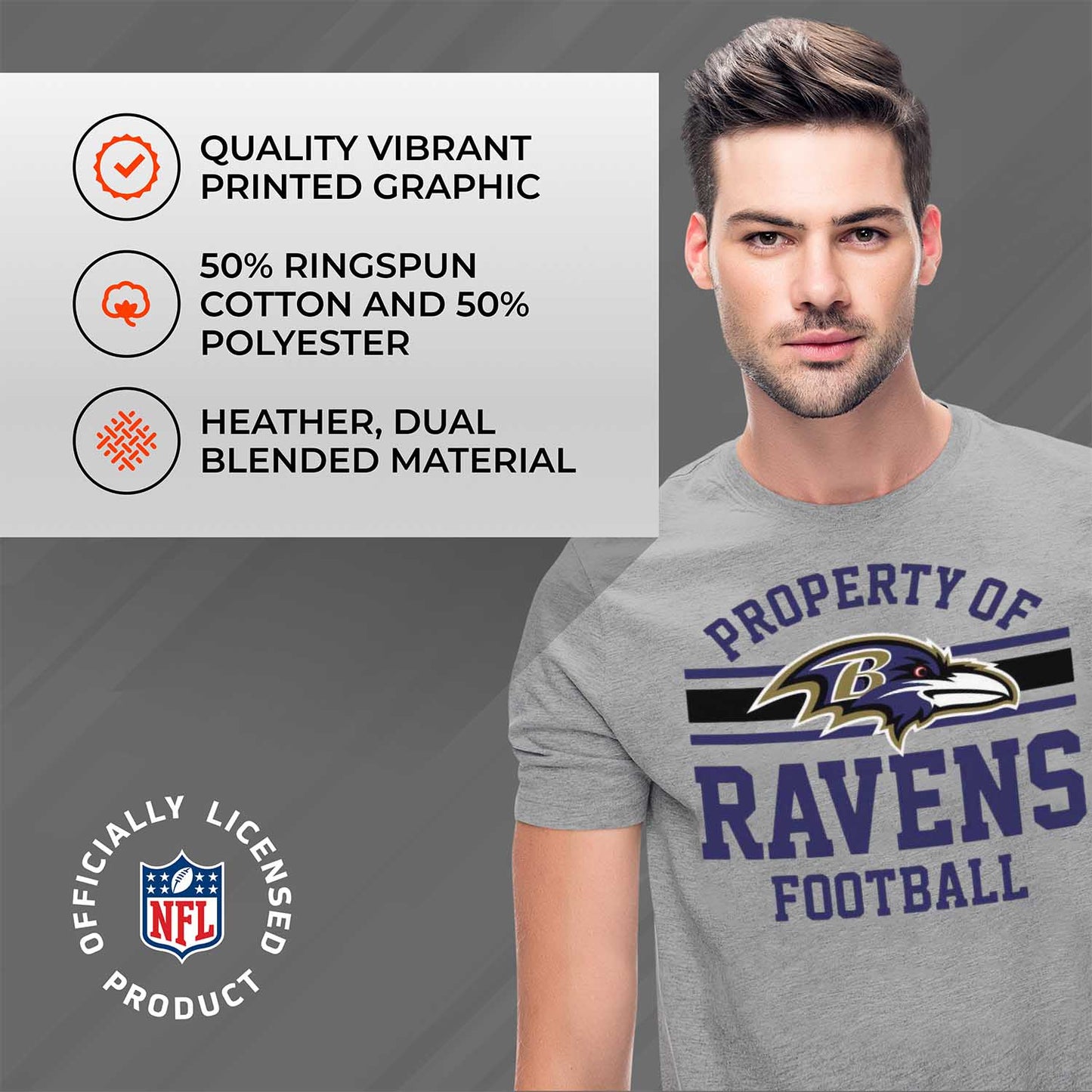 Baltimore Ravens NFL Adult Property Of T-Shirt - Sport Gray