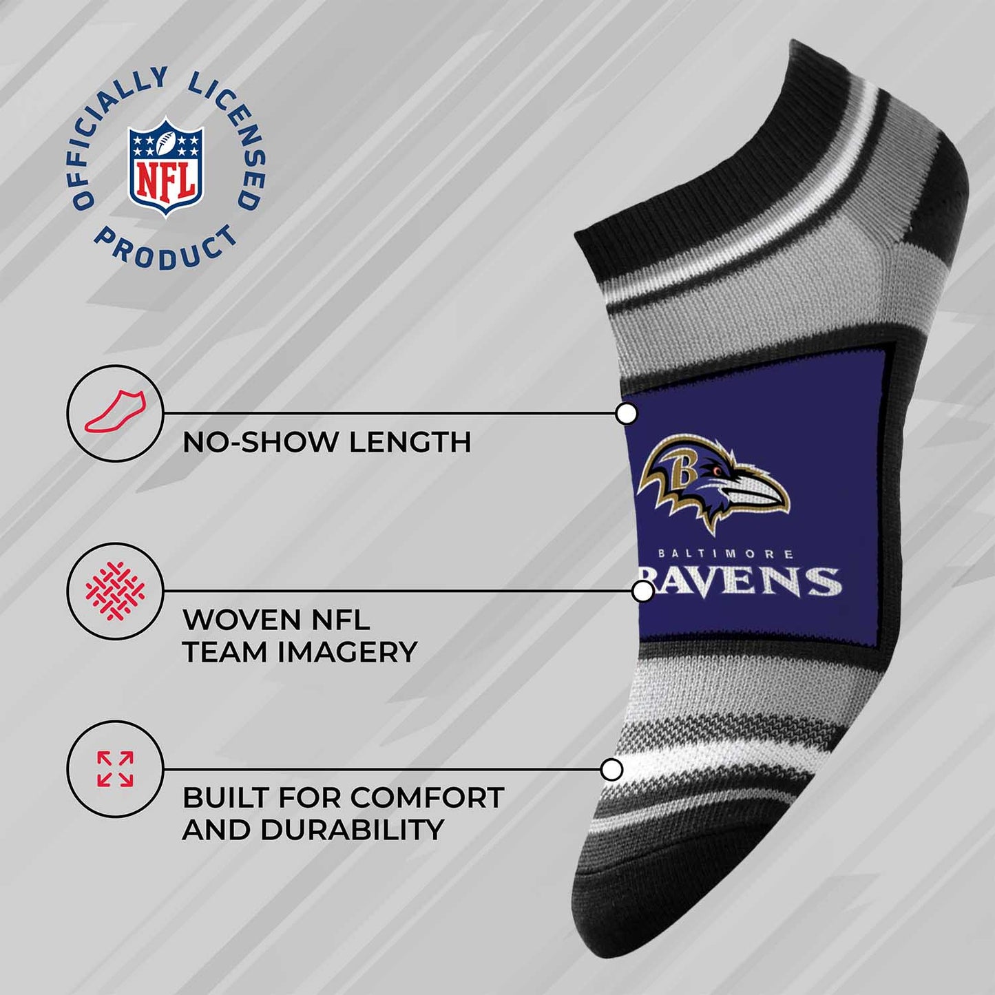 Baltimore Ravens Adult Marquis Addition No Show Socks - Purple