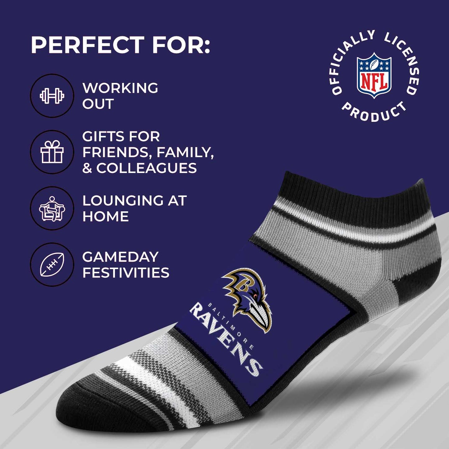 Baltimore Ravens Adult Marquis Addition No Show Socks - Purple