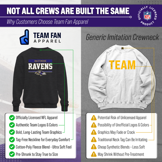 Baltimore Ravens NFL Adult Long Sleeve Team Block Charcoal Crewneck Sweatshirt - Charcoal