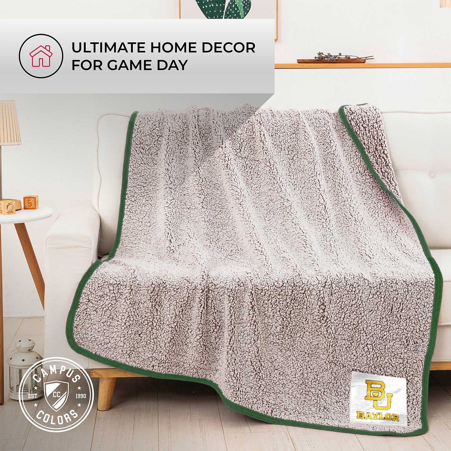 Baylor Bears NCAA Silk Sherpa College Throw Blanket - Green