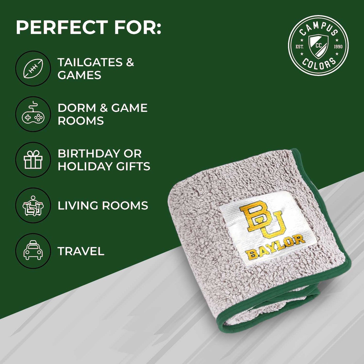 Baylor Bears NCAA Silk Sherpa College Throw Blanket - Green