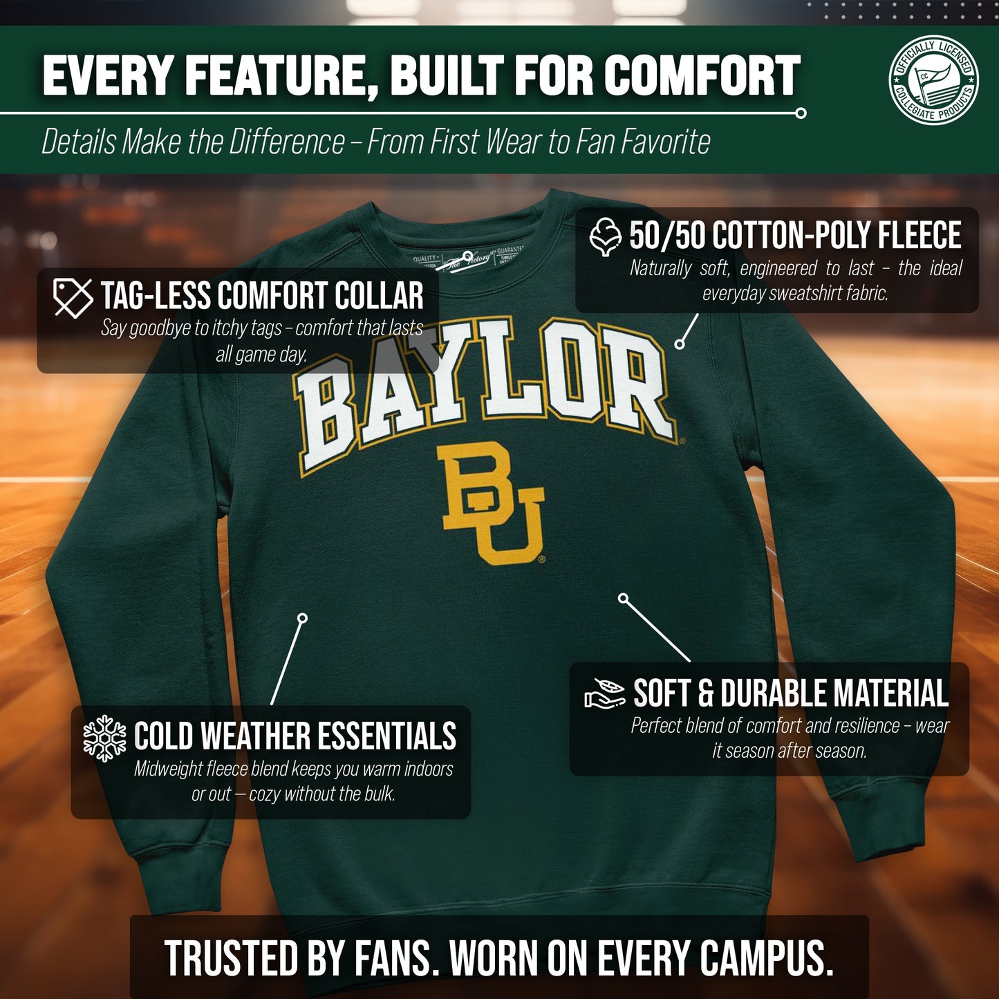 Baylor Bears Adult Arch & Logo Soft Style Gameday Crewneck Sweatshirt - Team Color