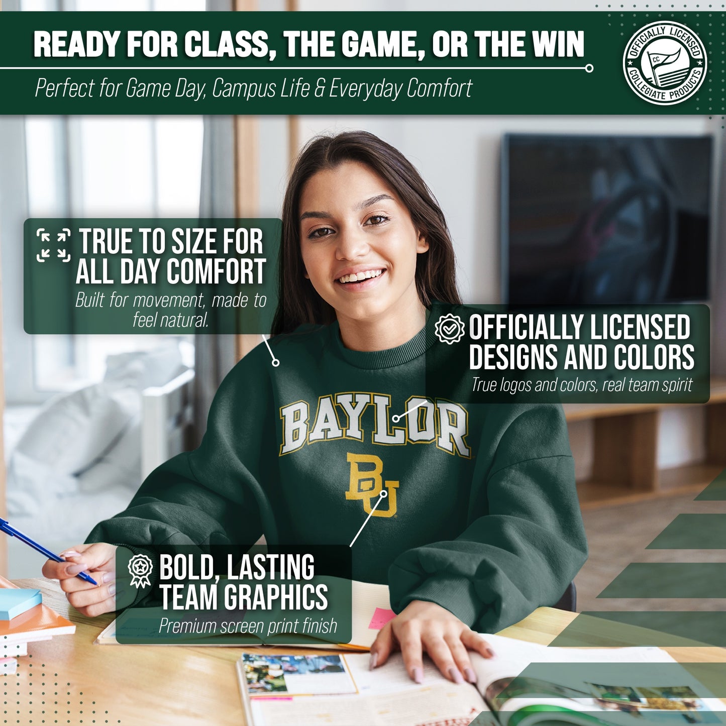 Baylor Bears Adult Arch & Logo Soft Style Gameday Crewneck Sweatshirt - Team Color