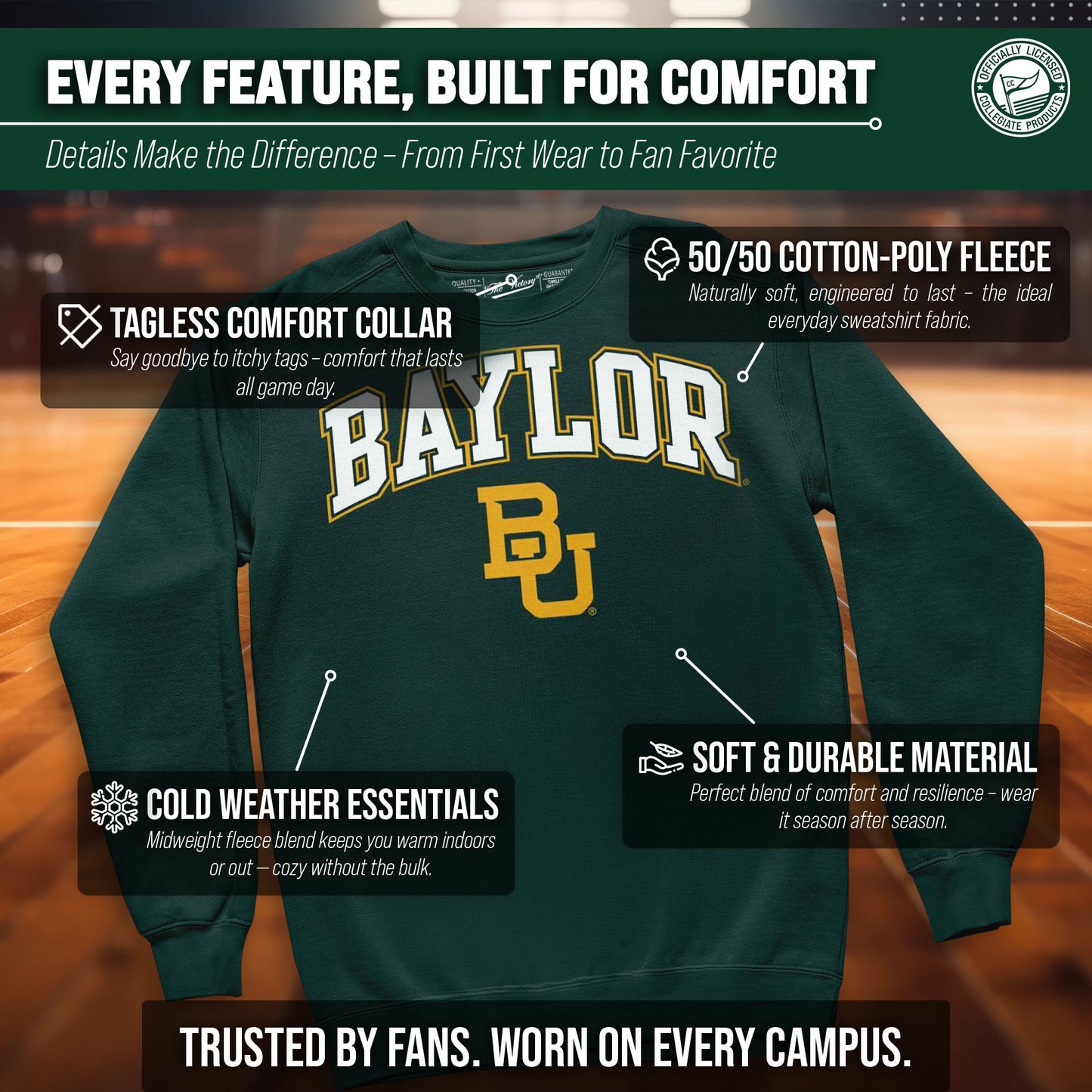 Baylor Bears Adult Arch & Logo Soft Style Gameday Crewneck Sweatshirt - Team Color