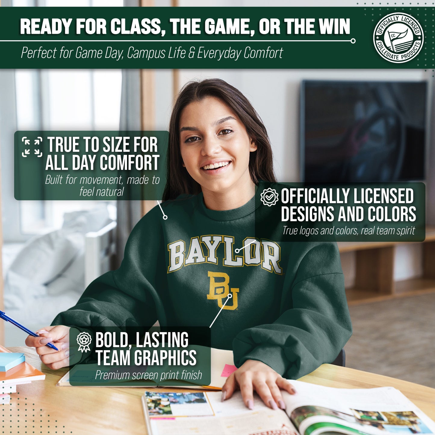 Baylor Bears Adult Arch & Logo Soft Style Gameday Crewneck Sweatshirt - Team Color
