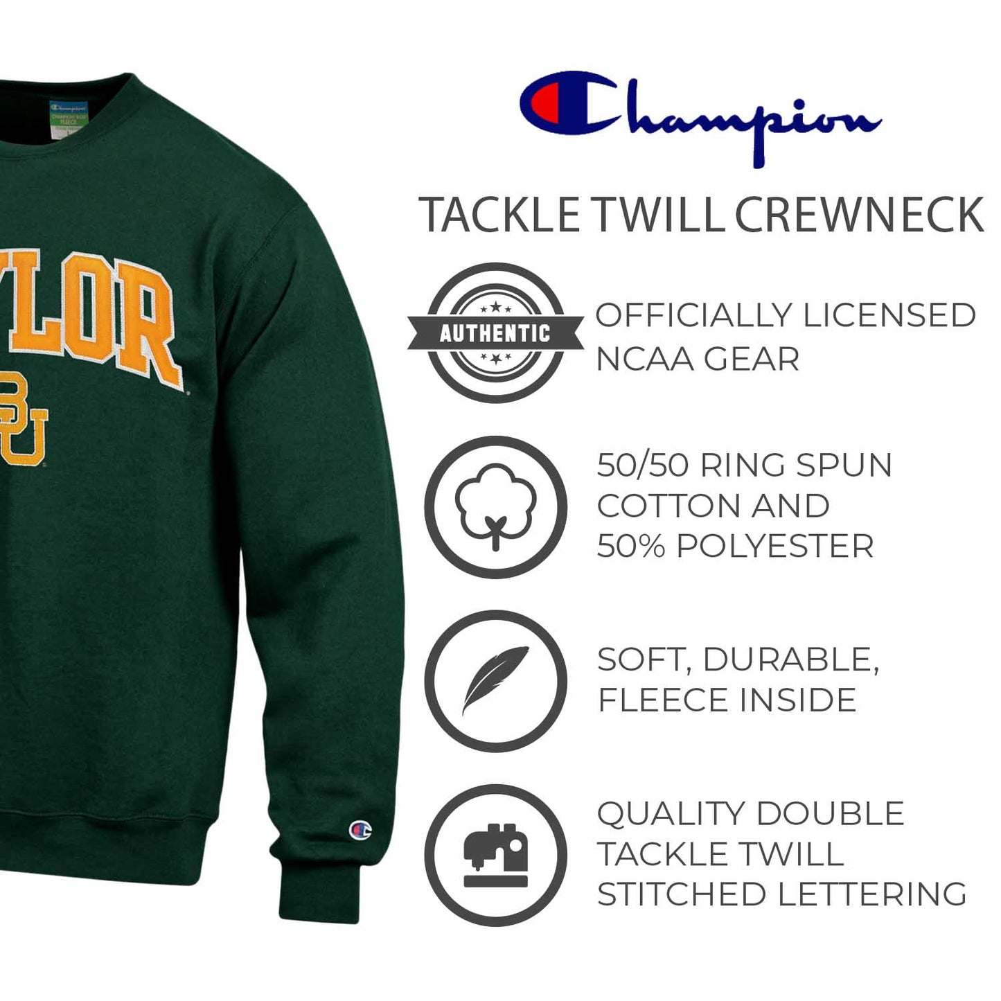 Baylor Bears Adult Tackle Twill Crewneck - Green