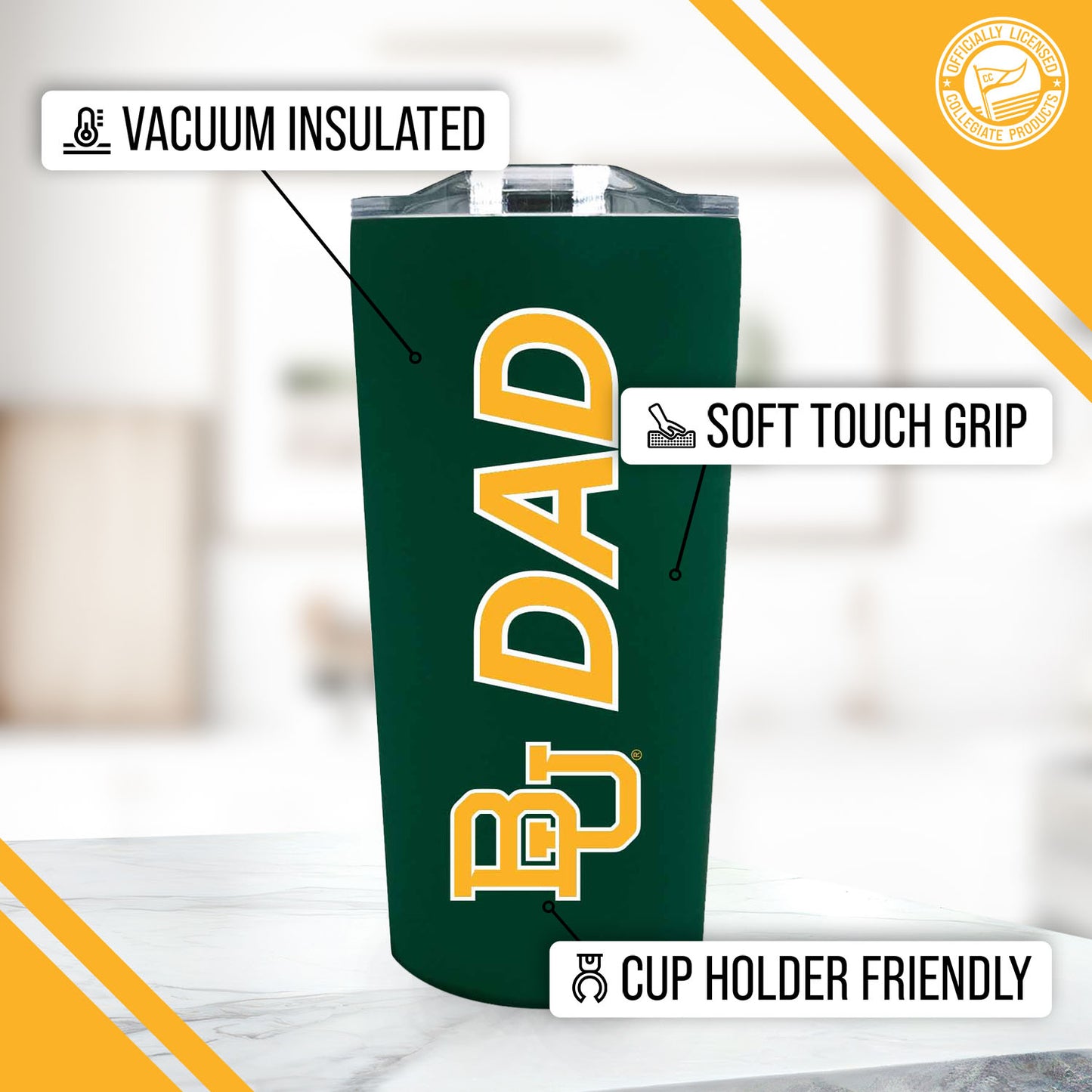 Baylor Bears NCAA Stainless Steel Travel Tumbler for Dad - Green