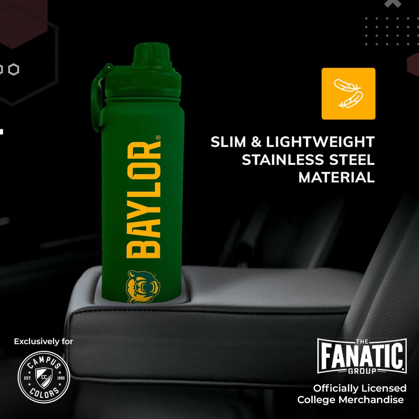 Baylor Bears NCAA Stainless Steel Water Bottle - Green