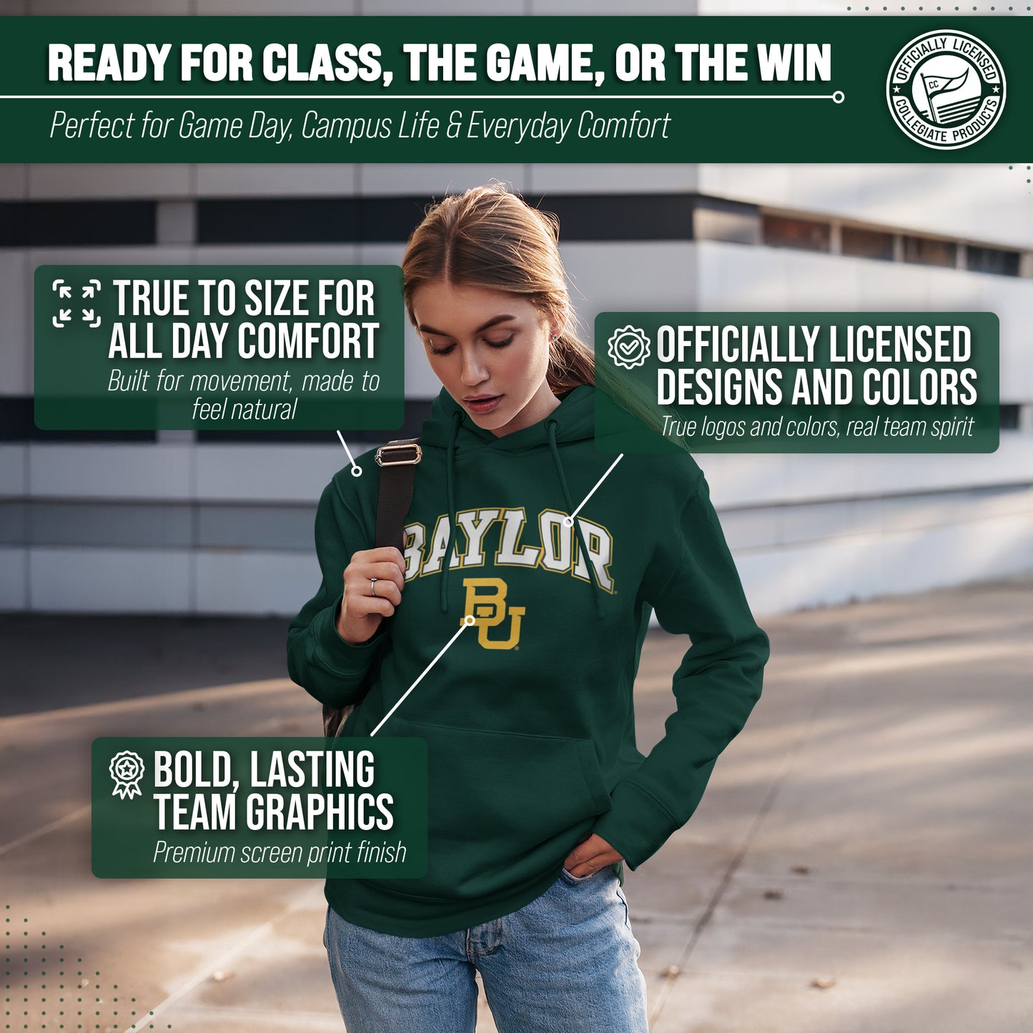 Baylor Bears Adult Arch & Logo Soft Style Gameday Hooded Sweatshirt - Team Color