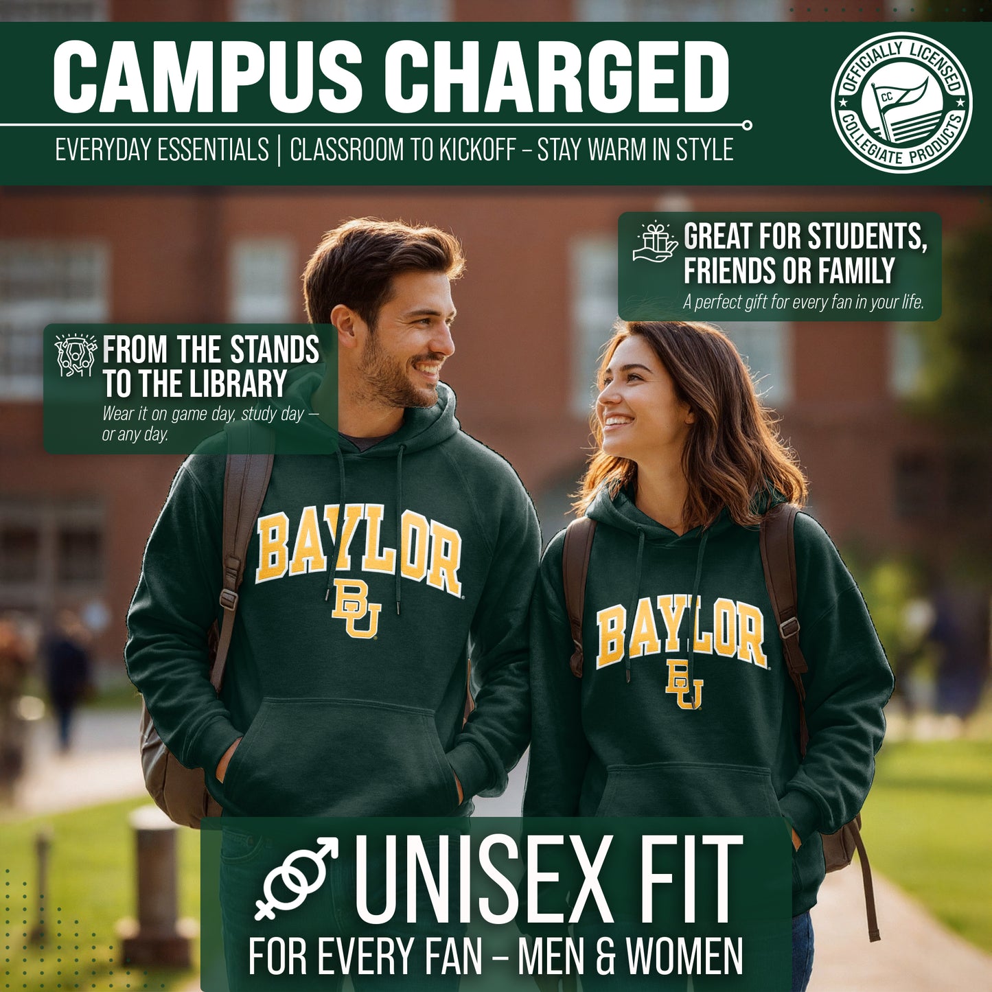 Baylor Bears NCAA Adult Tackle Twill Hooded Sweatshirt - Green