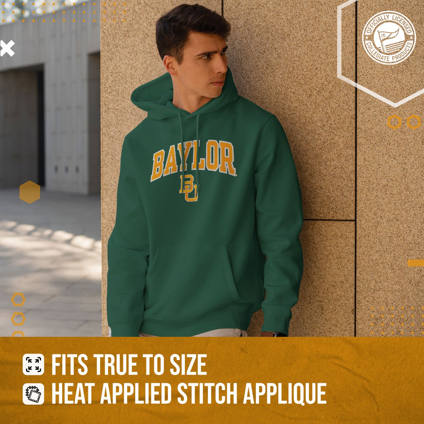 Baylor Bears NCAA Adult Tackle Twill Hooded Sweatshirt - Green