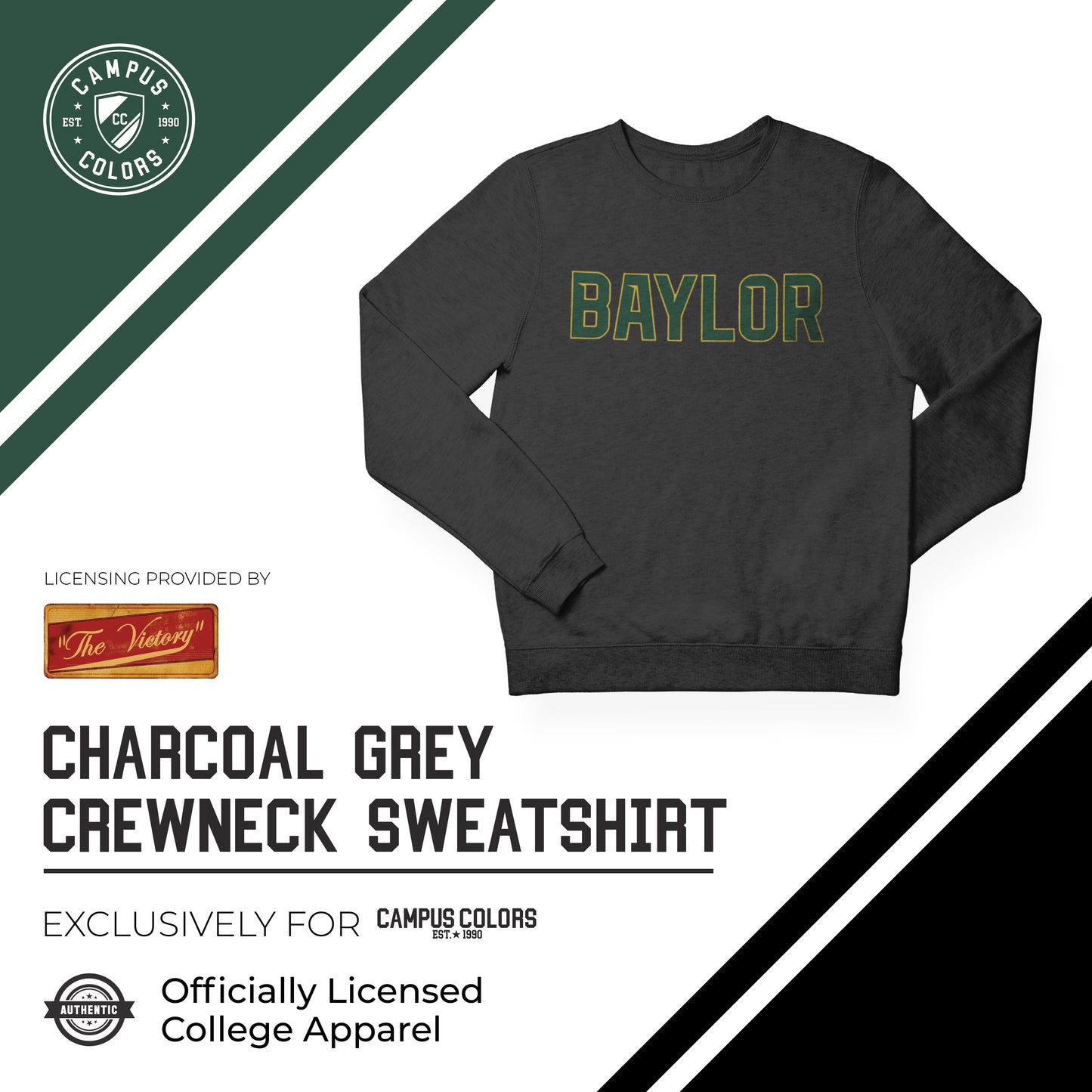 Baylor Bears NCAA Adult Charcoal Crewneck Fleece Sweatshirt - Charcoal