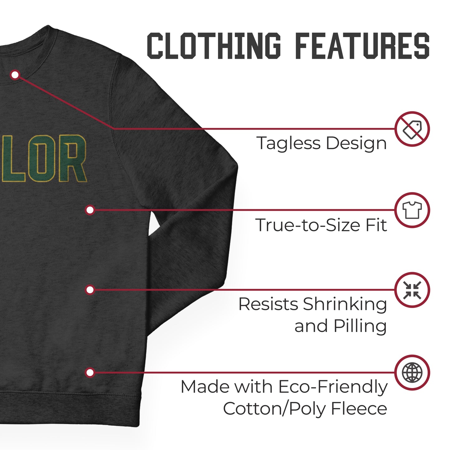 Baylor Bears NCAA Adult Charcoal Crewneck Fleece Sweatshirt - Charcoal
