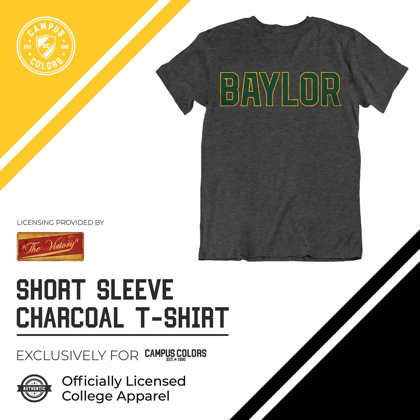 Baylor Bears Campus Colors NCAA Adult Cotton Blend Charcoal Tagless T-Shirt - Charcoal