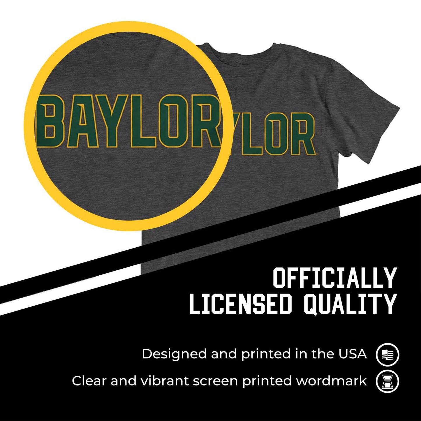 Baylor Bears Campus Colors NCAA Adult Cotton Blend Charcoal Tagless T-Shirt - Charcoal