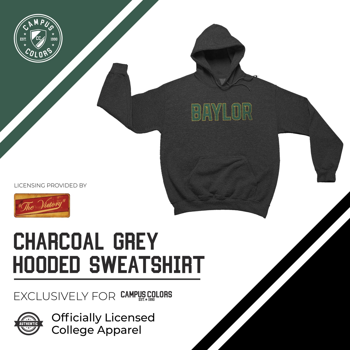 Baylor Bears NCAA Adult Cotton Blend Charcoal Hooded Sweatshirt - Charcoal