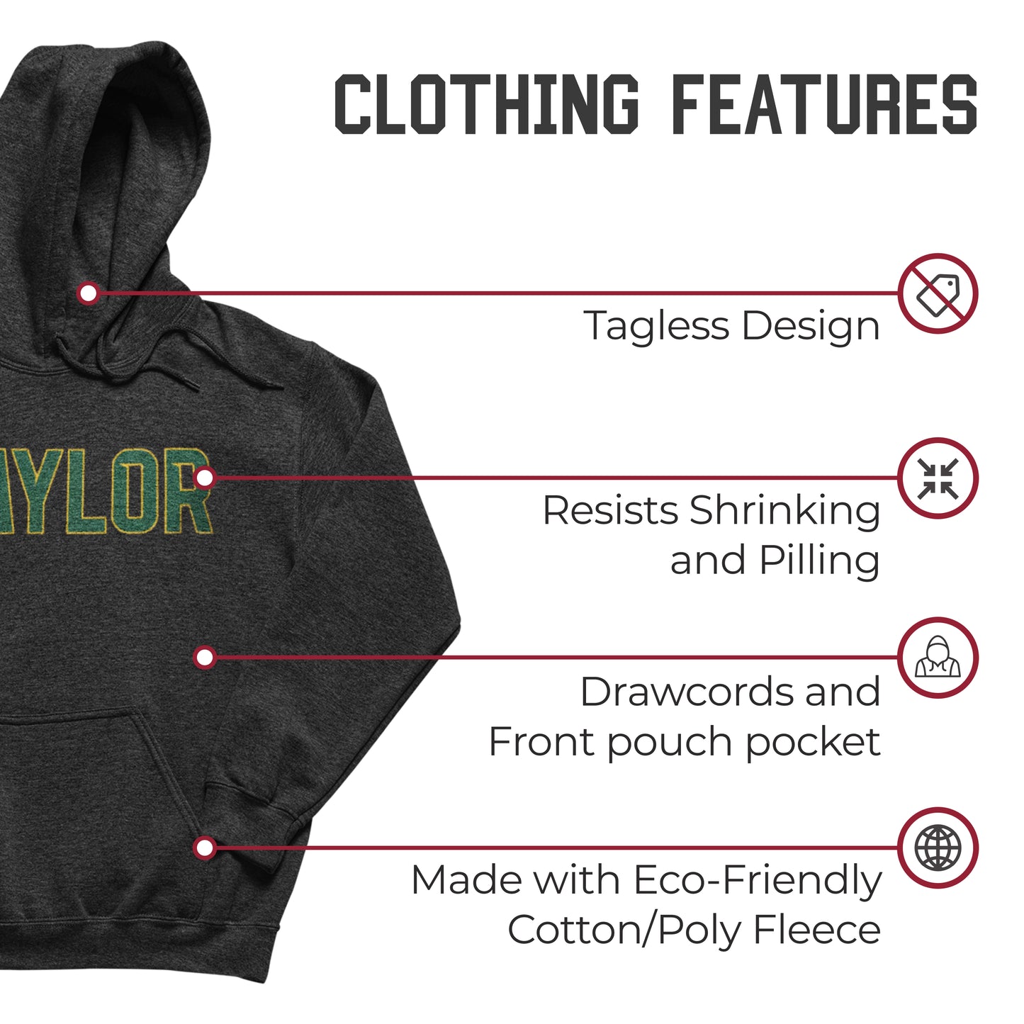 Baylor Bears NCAA Adult Cotton Blend Charcoal Hooded Sweatshirt - Charcoal