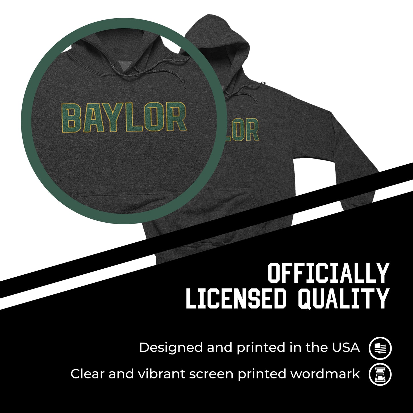Baylor Bears NCAA Adult Cotton Blend Charcoal Hooded Sweatshirt - Charcoal