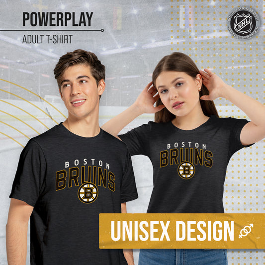 Boston Bruins NHL Adult Powerplay Heathered Unisex T-Shirt - Black Heather