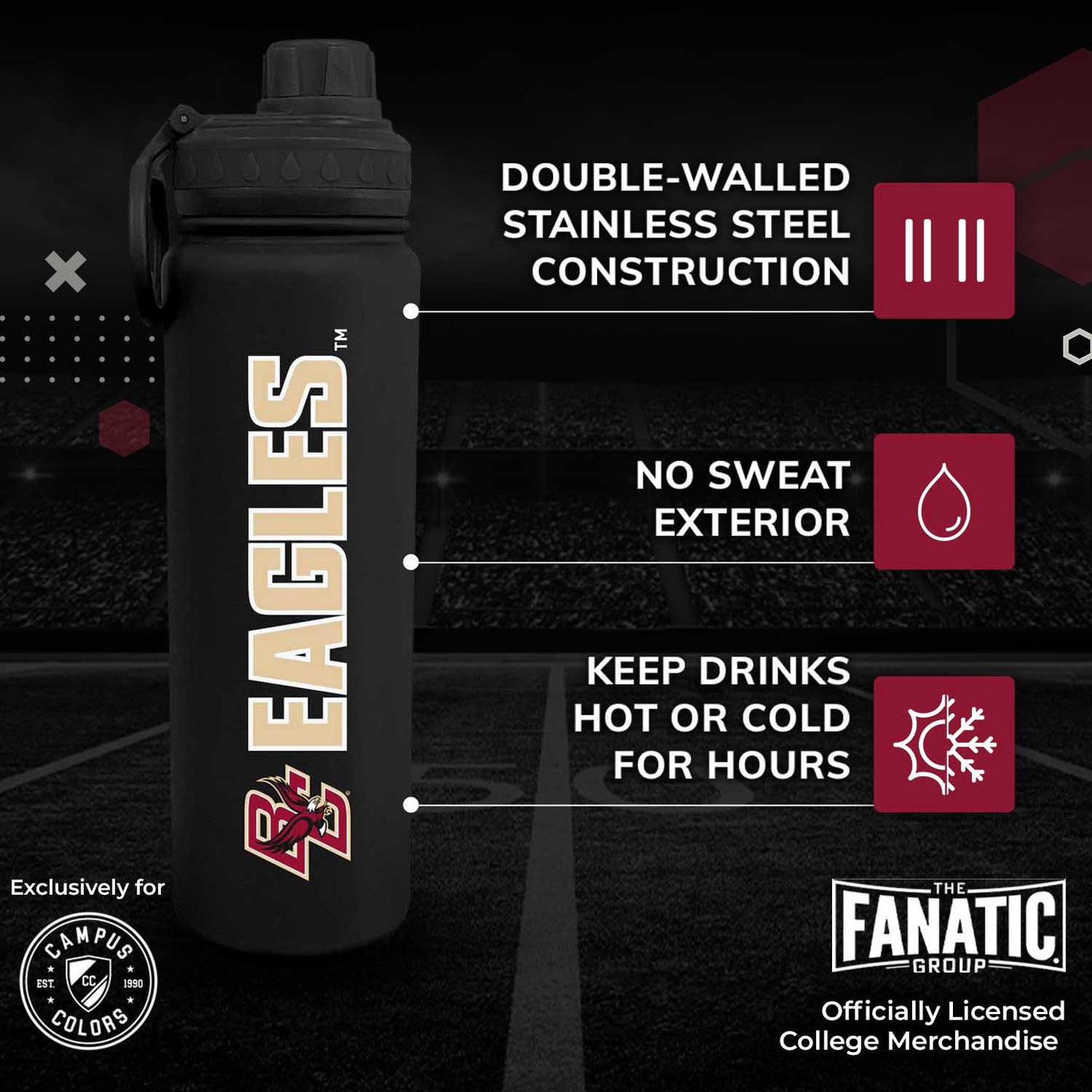 Boston College Eagles NCAA Stainless Steel Water Bottle - Black