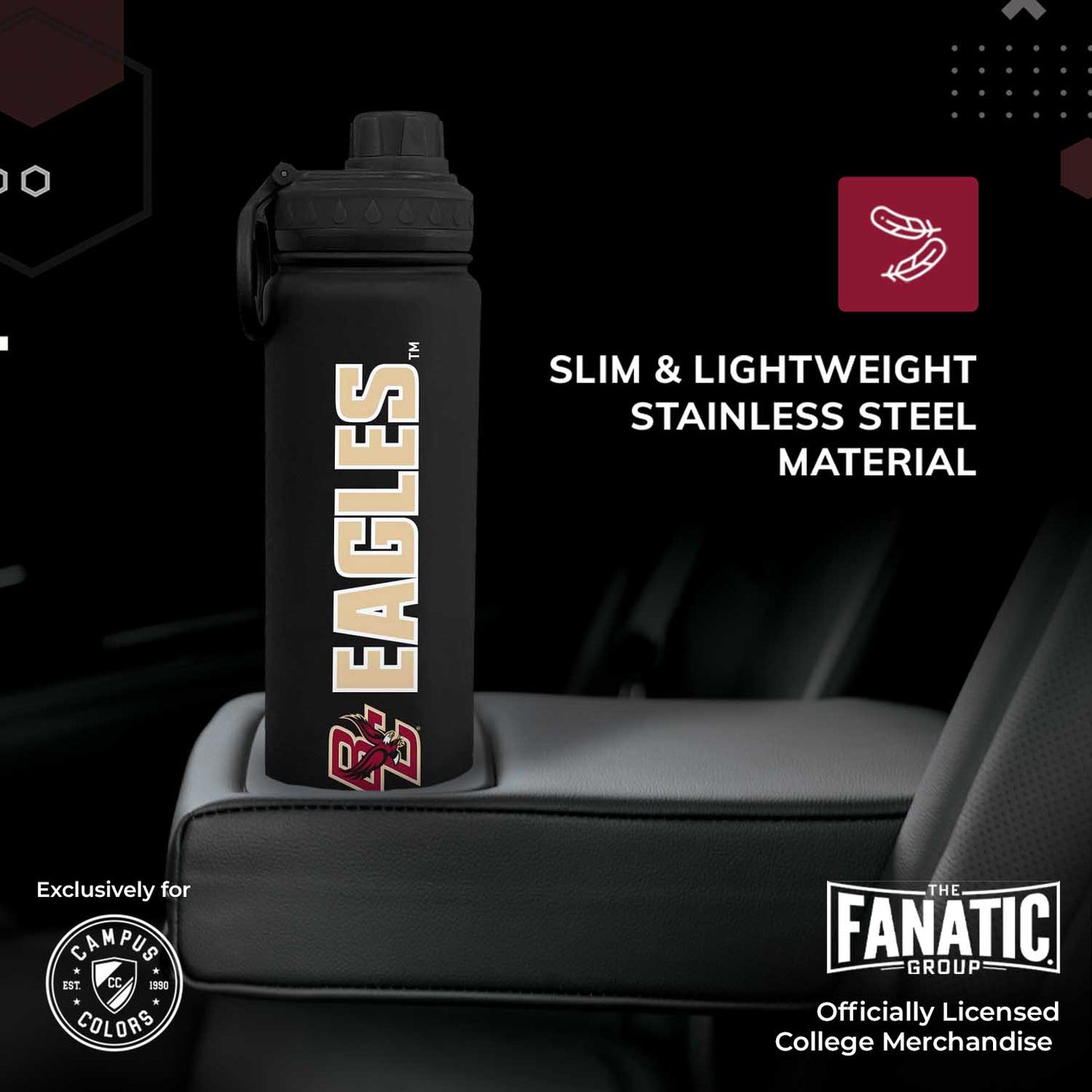 Boston College Eagles NCAA Stainless Steel Water Bottle - Black