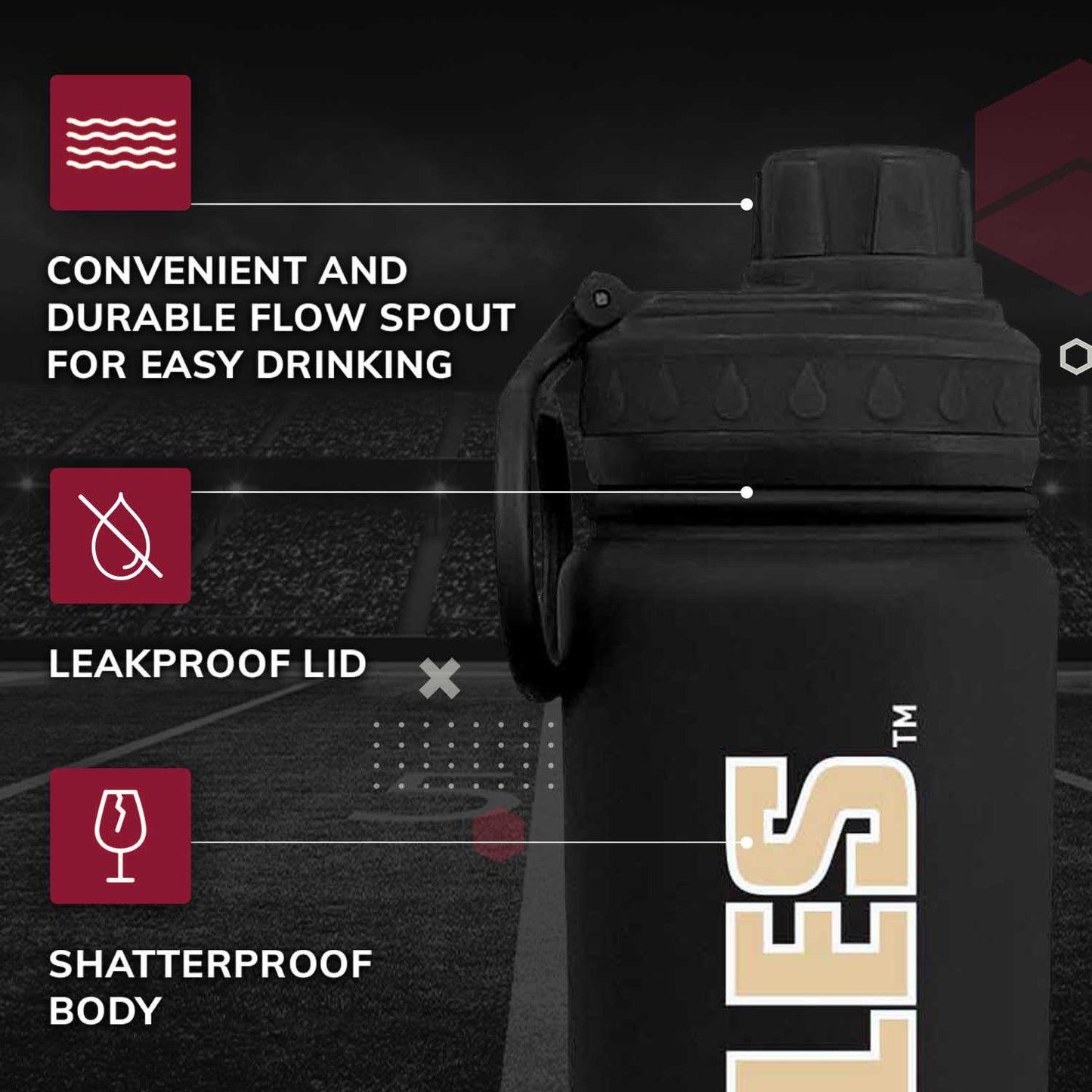 Boston College Eagles NCAA Stainless Steel Water Bottle - Black