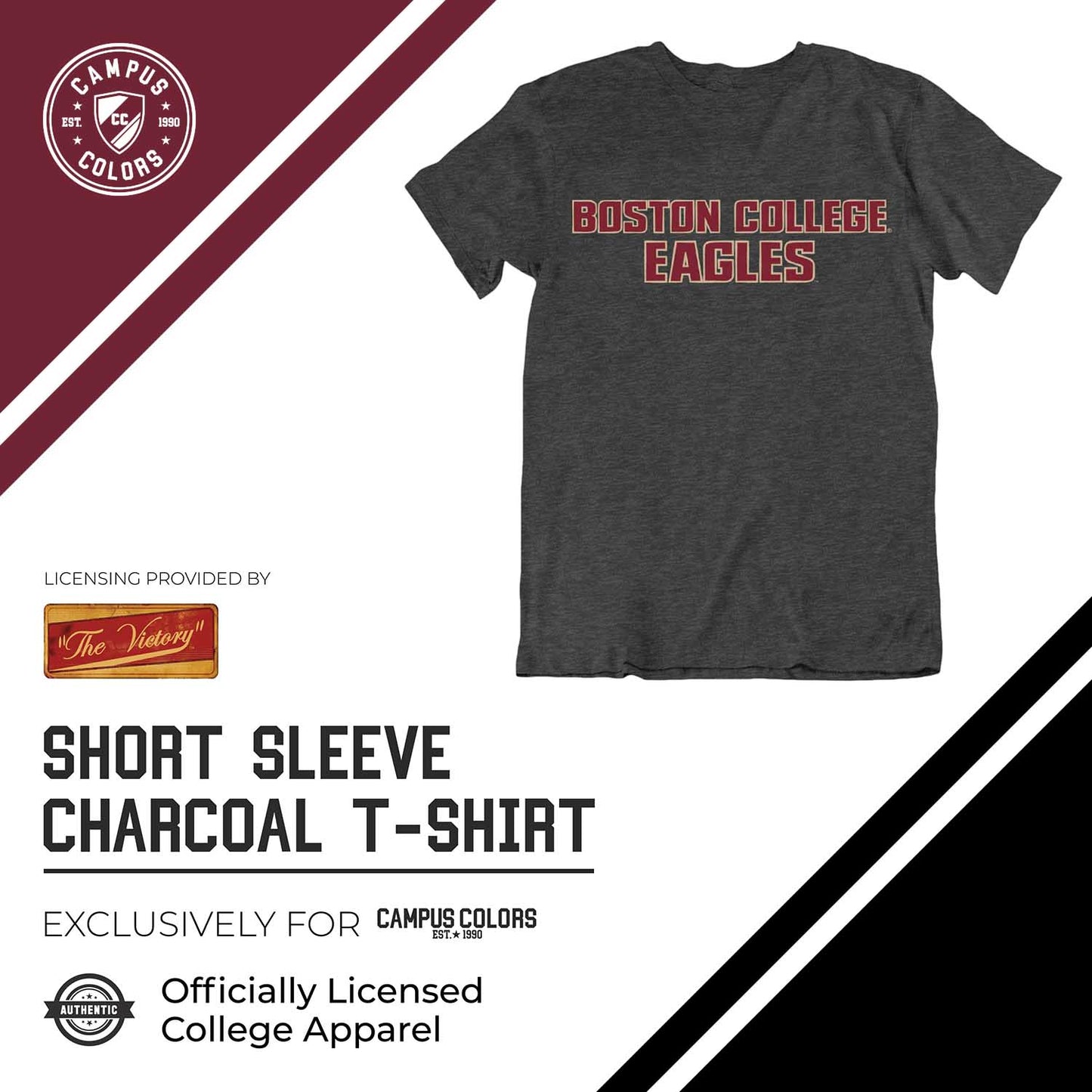 Boston College Eagles Campus Colors NCAA Adult Cotton Blend Charcoal Tagless T-Shirt - Charcoal