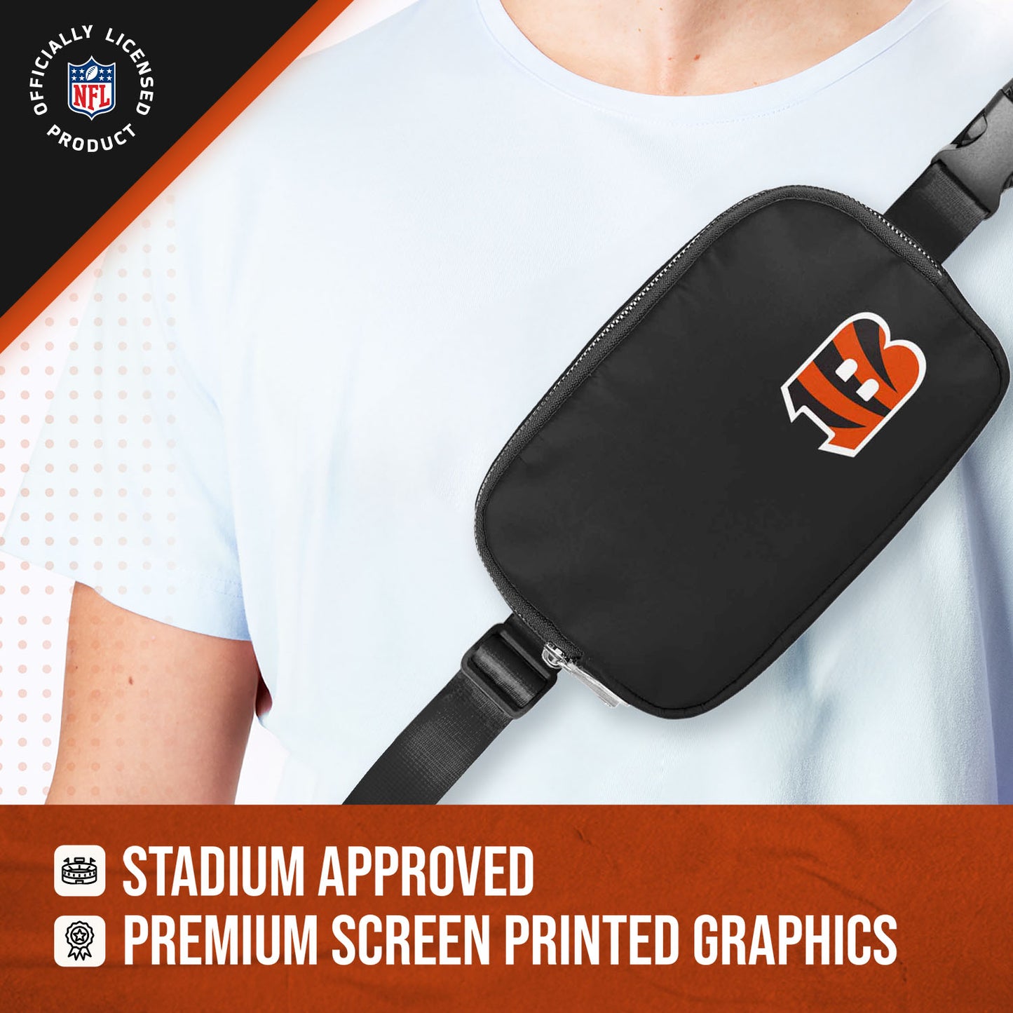Cincinnati Bengals NFL Gameday On The Move Crossbody Belt Bag - Black