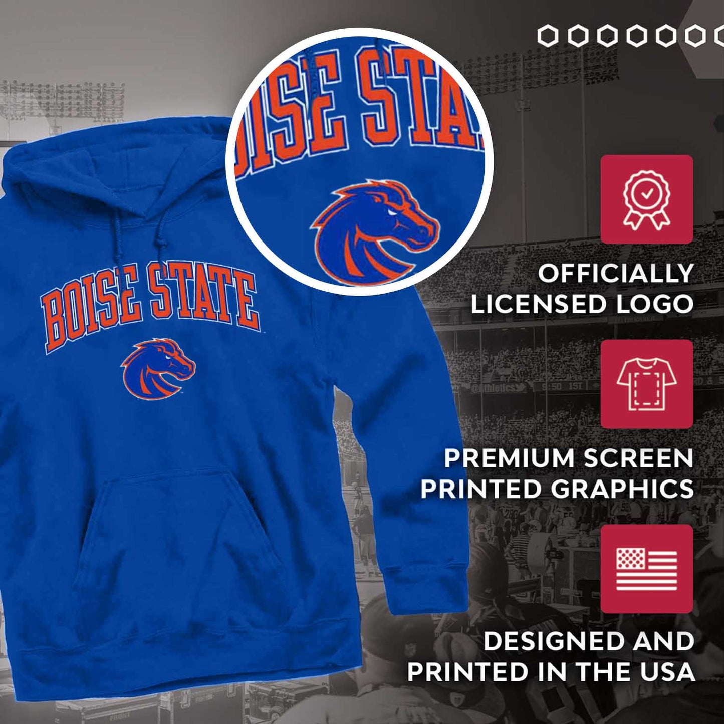 Boise State Broncos Adult Arch & Logo Soft Style Gameday Hooded Sweatshirt - Royal