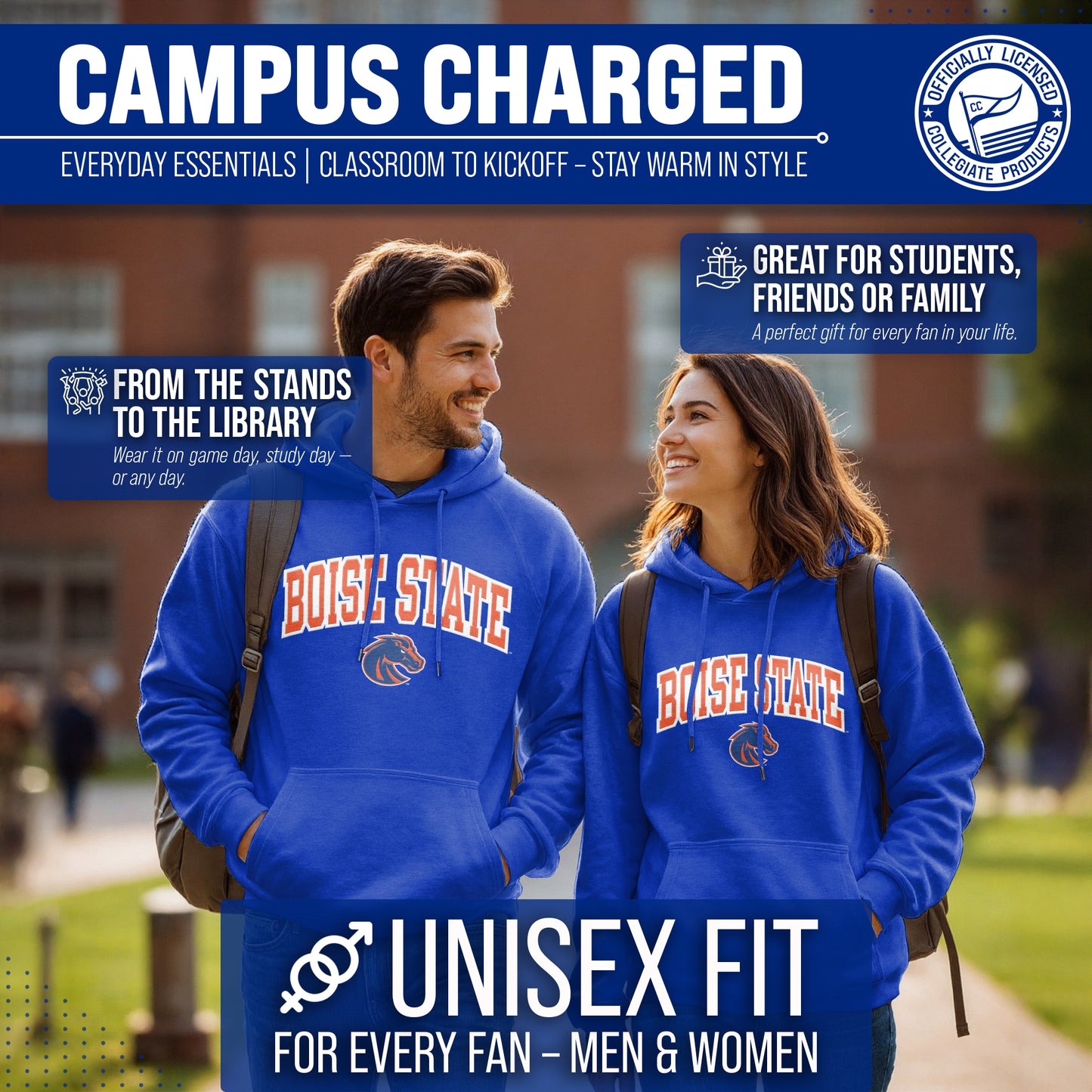 Boise State Broncos NCAA Adult Tackle Twill Hooded Sweatshirt - Royal