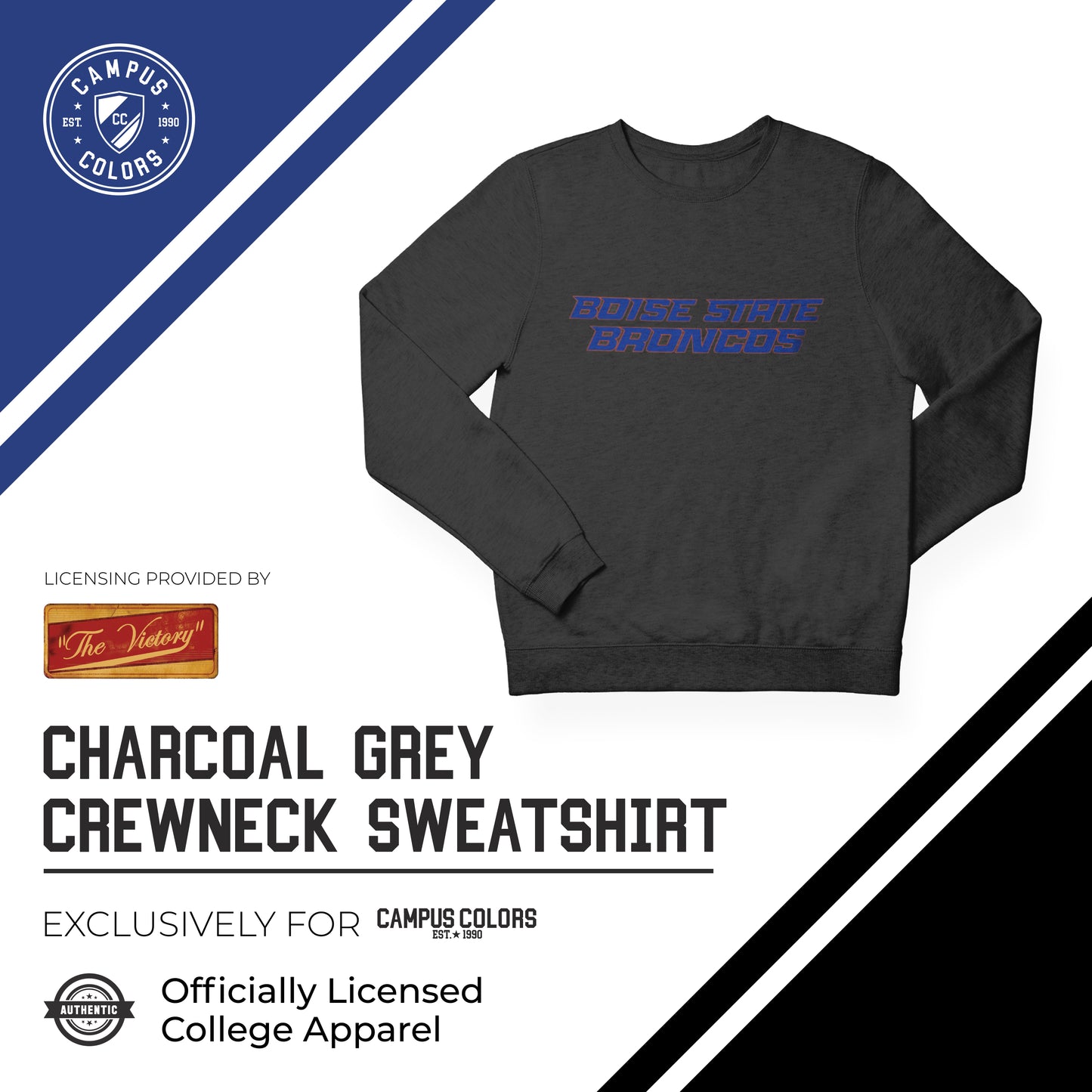 Boise State Broncos NCAA Adult Charcoal Crewneck Fleece Sweatshirt - Charcoal